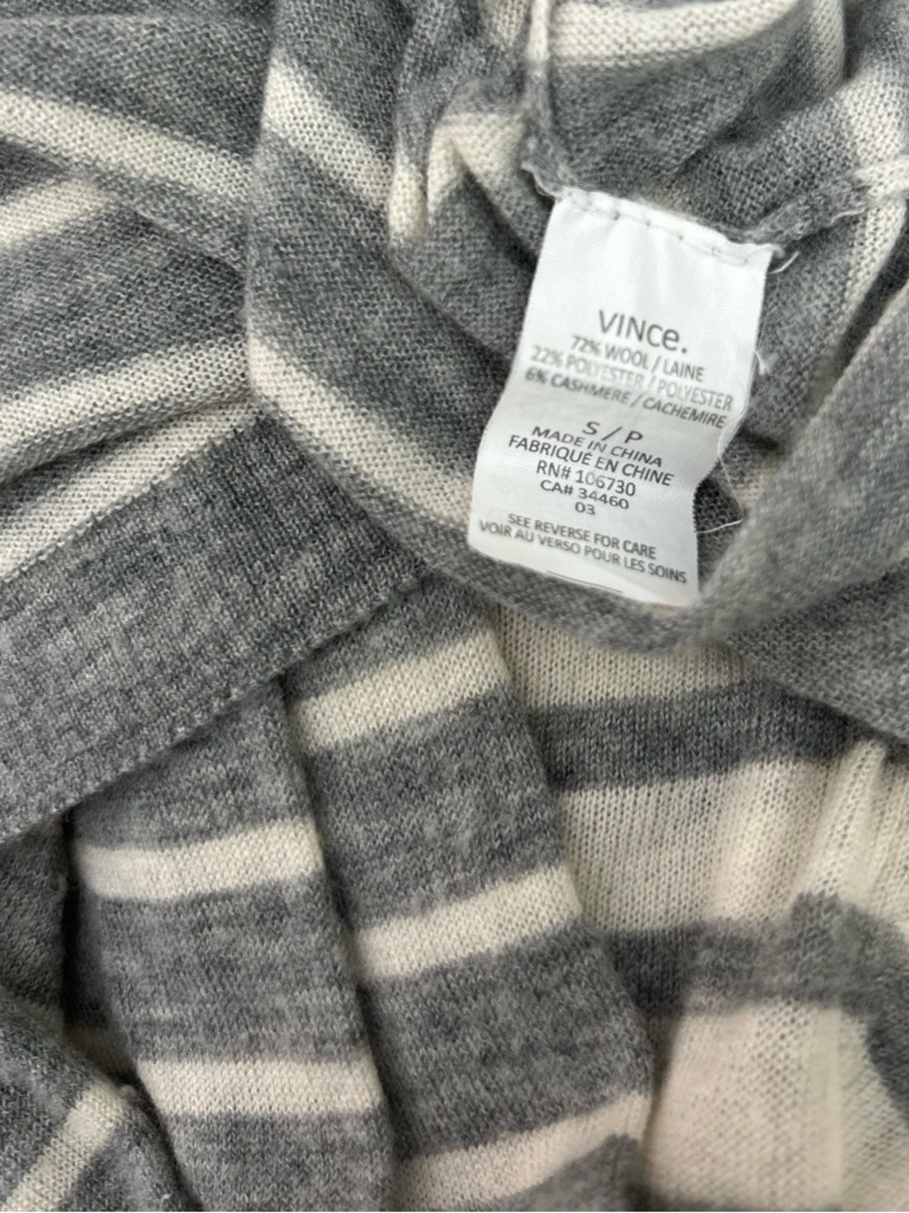 Vince Gray & White Striped Lightweight Crewneck Sweater - Picture 8 of 8